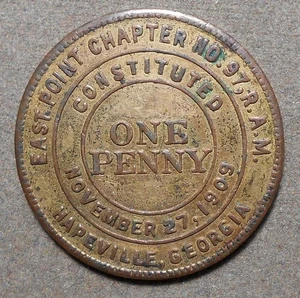 C963 Hapeville, Georgia, East Point Chapter No. 97 R.A.M., One Penny. Brass, 31m - Imagen 1 de 2