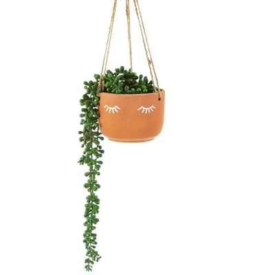 Sass & Belle Terracotta Hanging Planter Indoor Plant Flower Pot Gift Eyelashes - Image 1 of 3