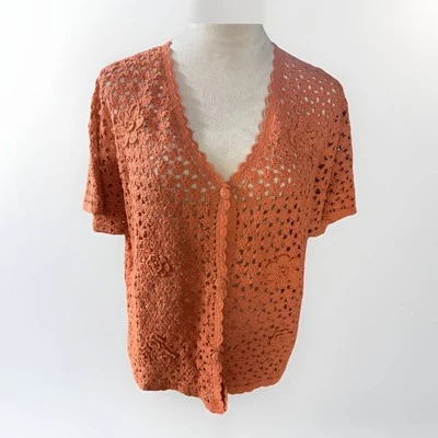 Cárdigan April Cornell Naranja Crochet 3D Talla XL De Colección Años 90 Y2K Manga Corta Foto 1 de 4