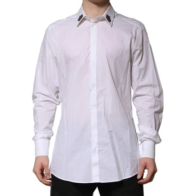 Camisa DOLCE & GABBANA Blanca Algodón Cuello Corona DORADO Formal 40/15.75/M PVP $900 Foto 1 de 4