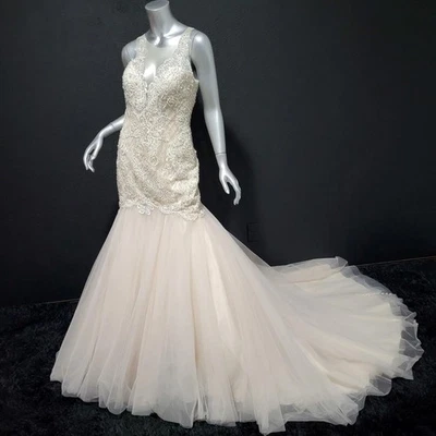 NWT~$3300~ALLURE~6/8~IVORY EMBELLISHED RHINESTONE BEADED MERMAID WEDDING DRESS - Image 1 of 4