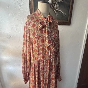 Vintage 60er Handmade 100% Seide Kleid Damen XXL Maxi Kaleidoskopisch Psychedelisch - Bild 1 von 12