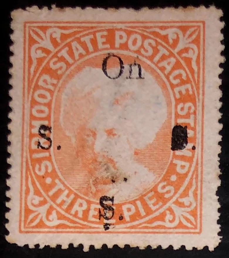 Indian States Sirmoor 3 pi Official unlisted overprint /overprint error good MH - Image 1 of 1