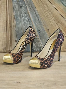 Michael Kors Cynthia Calf Hair Animal Print, Gold Zipper Toe, Pump Size 7.5 - Picture 1 of 7