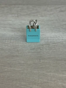 Tiffany & Co Sterling Silver Blue Enamel Shopping Bag Tote Charm *Au (PO1020052) - Picture 1 of 3