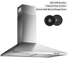 30" Stainless Steel Wall Mount Kitchen Range Hood 450 CFM 3 Speed Control w/ LED