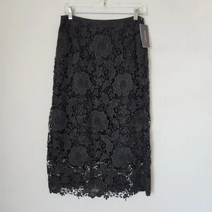 NWT Lafayette 148 Lace Eyelet Straight Pencil Skirt Knee-Length Lined Black Sz.4 - Picture 1 of 11