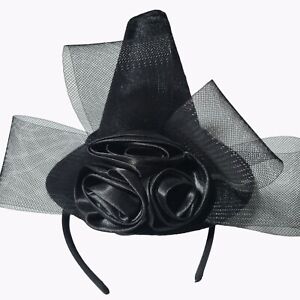 Witch Mini Hat Headband Halloween Costume Salem Black Roses Tulle Cosplay