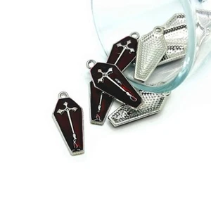 4, 20 or 50 BULK pcs Red and Silver Coffin Halloween Charms - US Seller - SL1130 - Picture 1 of 4