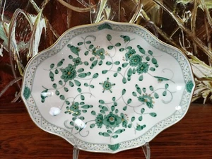 MEISSEN, Indische Malerei Reich grün, edle Gebäckschale I. Wahl 18,5cm x 14cm - Bild 1 von 5