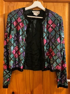 Hilary Floyd London Vintage (1960-1980) Harlequin Sequin Beaded Jacket Size 12 - Picture 1 of 12