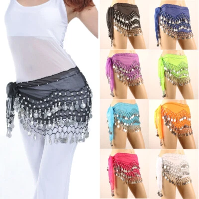 Para mujeres Falda de Danza del Vientre Disfraz Cinturón Falda Cadera Envolvente Falda Plata Moneda Bufanda EE. UU. Foto 1 de 4