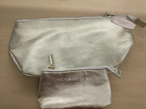 Victoria's Secret Gold Tone Makeup Travel Bag Set Zipper Pouch NWT - Picture 1 of 6