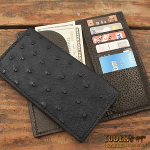 Black Ostrich Rodeo Checkbook Wallet Amish Made Genuine Ostrich Skin Tall Wallet - Picture 1 of 4