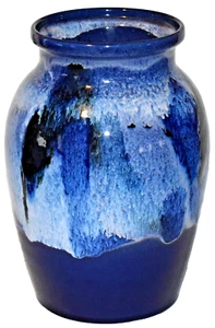 DK Clay Studio Pottery North Carolina Blue Drip Glaze Stoneware Vase 12 1/4" - Picture 1 of 5