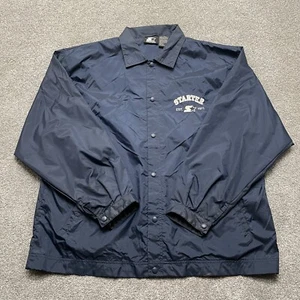 VINTAGE Starter Jacket Adult Large Navy Blue Snap Button 90s Windbreaker Coat - Picture 1 of 8