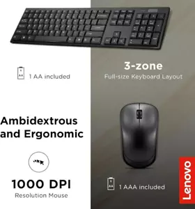 Lenovo Wireless Keyboard and Mouse Cordless Combo Spill Resistant Quiet Keys - Picture 1 of 6