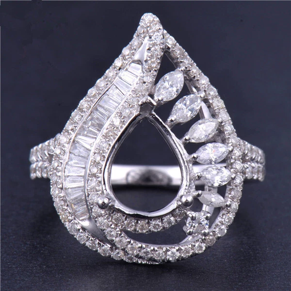 Custom Platinum Pear Cut 9x7mm Natural Diamond Anniversary Ring Semi Mount - Image 1 of 1