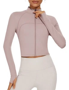 Long Sleeve Workout Tops for Women Cropped Running Yoga Gym Wear Slim Fit Spo... - Picture 1 of 5