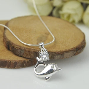 925 Sterling Silver Plated Fashion Women Dolphin Pendant Necklace Chain Jewelry - Picture 1 of 1
