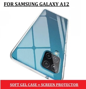 CLEAR Case For Samsung A12 Silicone Gel Protective Phone Cover+Screen Protector - Picture 1 of 7