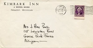 U.S. Scott 720 on 2-sided Kimbark Inn & Gerber Baby Foods Ad Cover - Fremont, MI - Picture 1 of 2