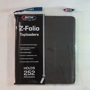 BCW Z-Folio Toploader Binder - 9 Pocket Top Load Black Zipper Album - 252 Cards - Picture 1 of 19