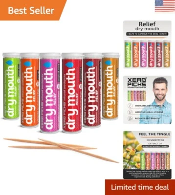 Palillos de dientes de madera de abedul sin astillas - Paquete de 6 palillos de dientes para alivio y fusión de sabor de xerostomía Foto 1 de 4