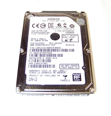 Hitachi 750 Gb 5400RPM SATA Notebook Hard Drive - Formatted - Image 1 of 3