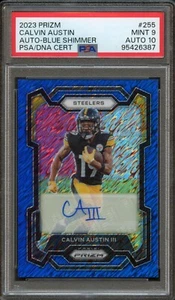 FB - 2023 Prizm - #255 - Calvin Austin - Blue Shimmer - 10/25 - PSA 9 - Picture 1 of 2