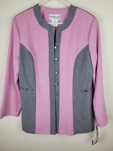 Vintage Bedford Fair Jacket Womens 16 Gray Pink Color Block Blazer USA Preppy - Picture 1 of 10
