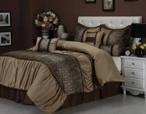 7-piece Ruched Jacquard Leopard Comforter Set Queen - Picture 1 of 1