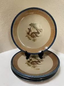 Rare Monroe Salt Works Maine Salad/ Luncheon Plates 9” 2 Bunny Rabbits Blue Trim - Picture 1 of 5