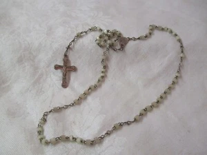 Vintage Italy silver tone Rosary with cream Glass Beads - Picture 1 of 4