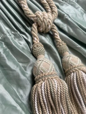 Stunning Silk Curtains with trim 90” drop x 92” wide per panel ungathered - Image 1 of 4