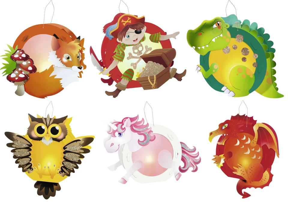 Heyda Kinder Laternen Laterne Bastelset Lampion Eule Fuchs Dino Einhorn Drache - Bild 1 von 1
