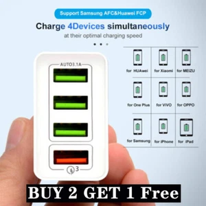USB Fast Charge 4 Port Multiple Quick Charger Power Supply Adapter UK Plug - Picture 1 of 16