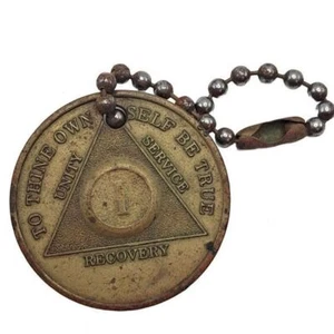 Vintage AA Recovery Medaillon Gelassenheit Gebet Medaille Nüchternheit Münze mit Kugelkette - Bild 1 von 2