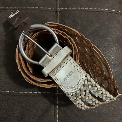 FOSSIL Metallic GOLD Women's Woven Belt Size Large New With Tags NWT - 43 Inch - Image 1 of 4