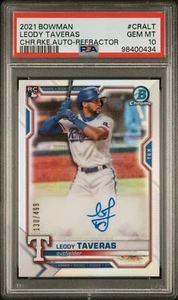 2021 Bowman Chrome Leody Taveras Refractor Auto 130/499 Rangers RC PSA 10 - Bild 1 von 2