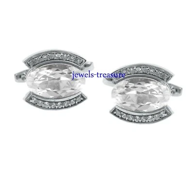 Gemas de topacio blanco natural con gemelos de plata de ley 925 para hombre #J55 Foto 1 de 3