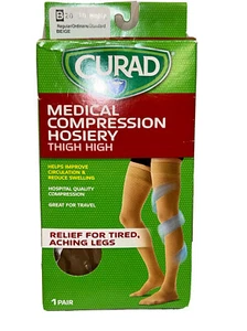 CURAD 20-30 mmHg Medical Compression Thigh High Beige Sz B; 1 Pair Diabetic NOB - Picture 1 of 9