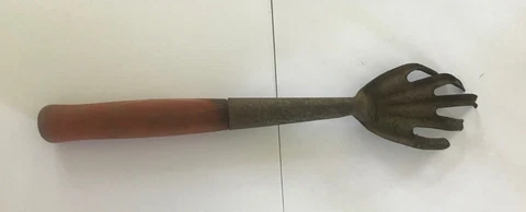 Vtg 15" Garden Hand Cultivator Claw Rake 5 Prong Red Wood Handle Cover