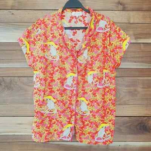 Jayes Studio Damen Affe Pyjama Oberteil Knopfleiste Gr. XL Orange Preppy Indie USA - Bild 1 von 7