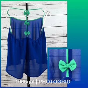 Fifty Street piccolo blu serbatoio retro verde fiocchi su spalline spaghetti - Foto 1 di 10