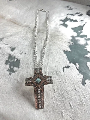 Collar Western Mujer 18 in x 3 X 2 Colgante Plata Cobre Turquesa Cadena Foto 1 de 4