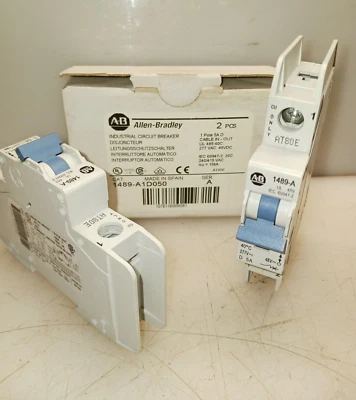 2) NEW ALLEN BRADLEY CIRCUIT BREAKER 1 POLE 5 AMP 277 VAC 1489-A1D050 (BOX OF 2) - Image 1 of 4