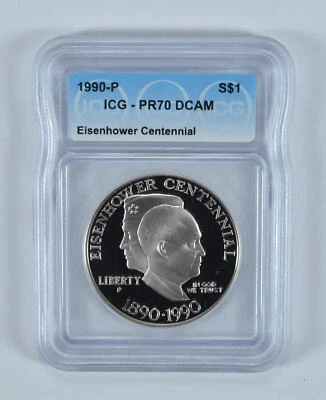 1990-P Eisenhower Commemorative Dollar PR70 DCAM ICG - Image 1 of 4