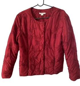 Coldwater Creek Womens Red Puffy Jacket,Snaps Embroidered, Casual/business Sz 16 - Picture 1 of 10