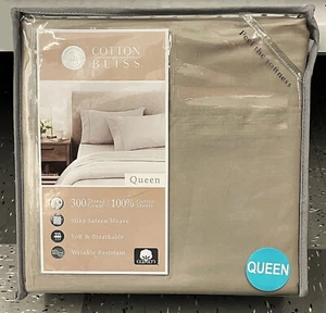 100% Cotton Queen COTTON BLISS Sheet Set Beige 300TC DP Wrinkle Resistant - Picture 1 of 4